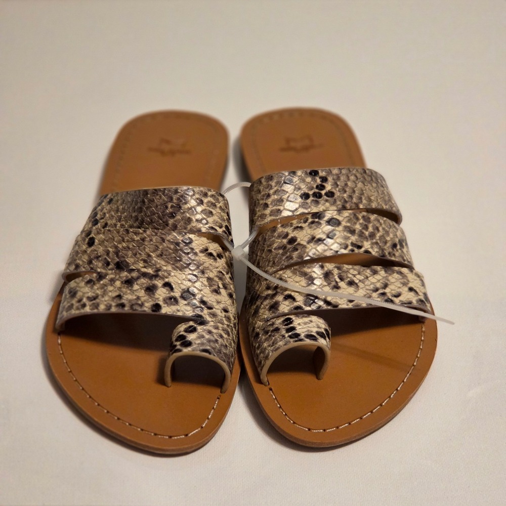 Marc Fisher Snakeskin Print Toe Loop Slide Sandals Brown Beige Size 7.5M - Picture 3 of 7